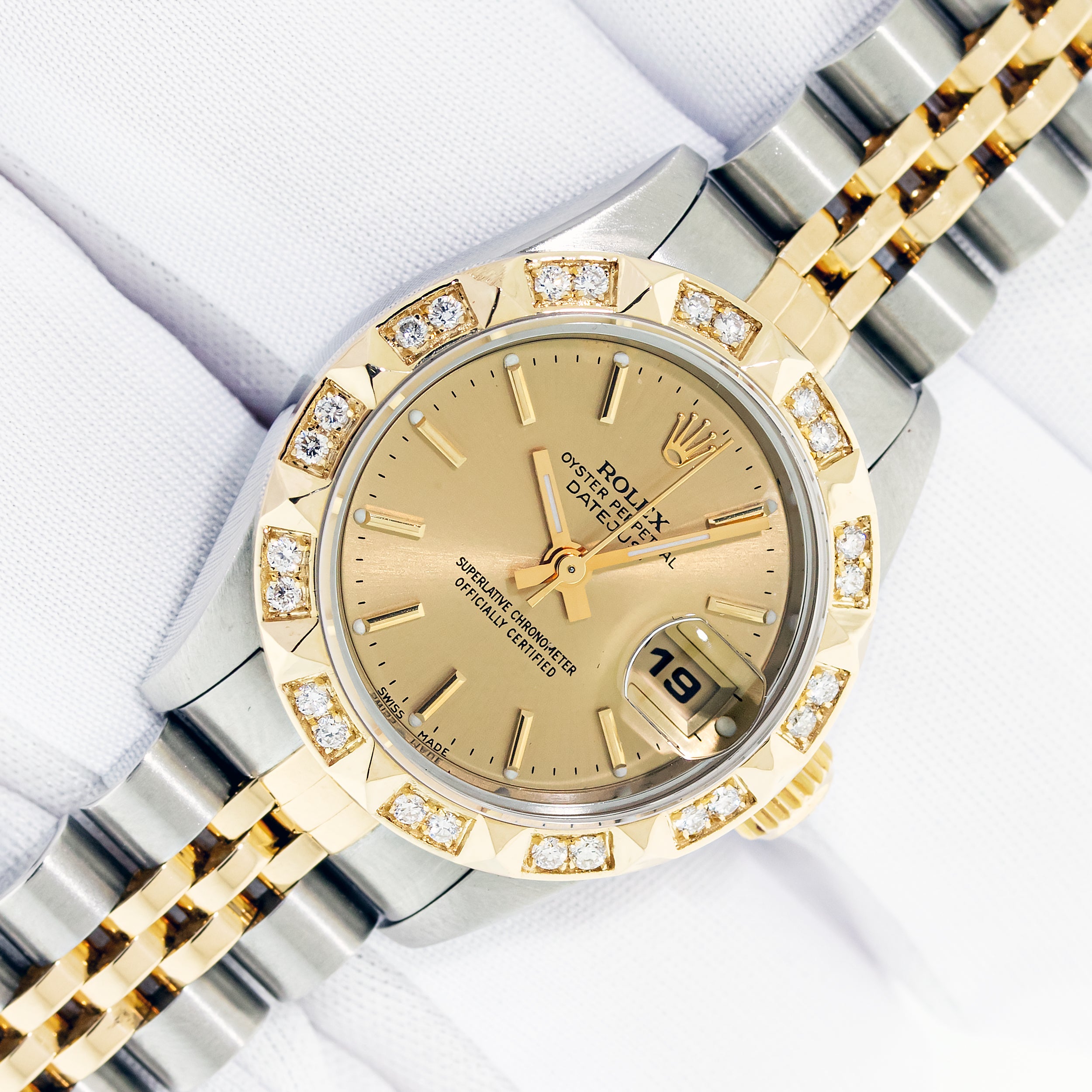 Rolex Lady Datejust Watch 79173 Steel and 18K Gold Champagne Diamond Bezel Watch