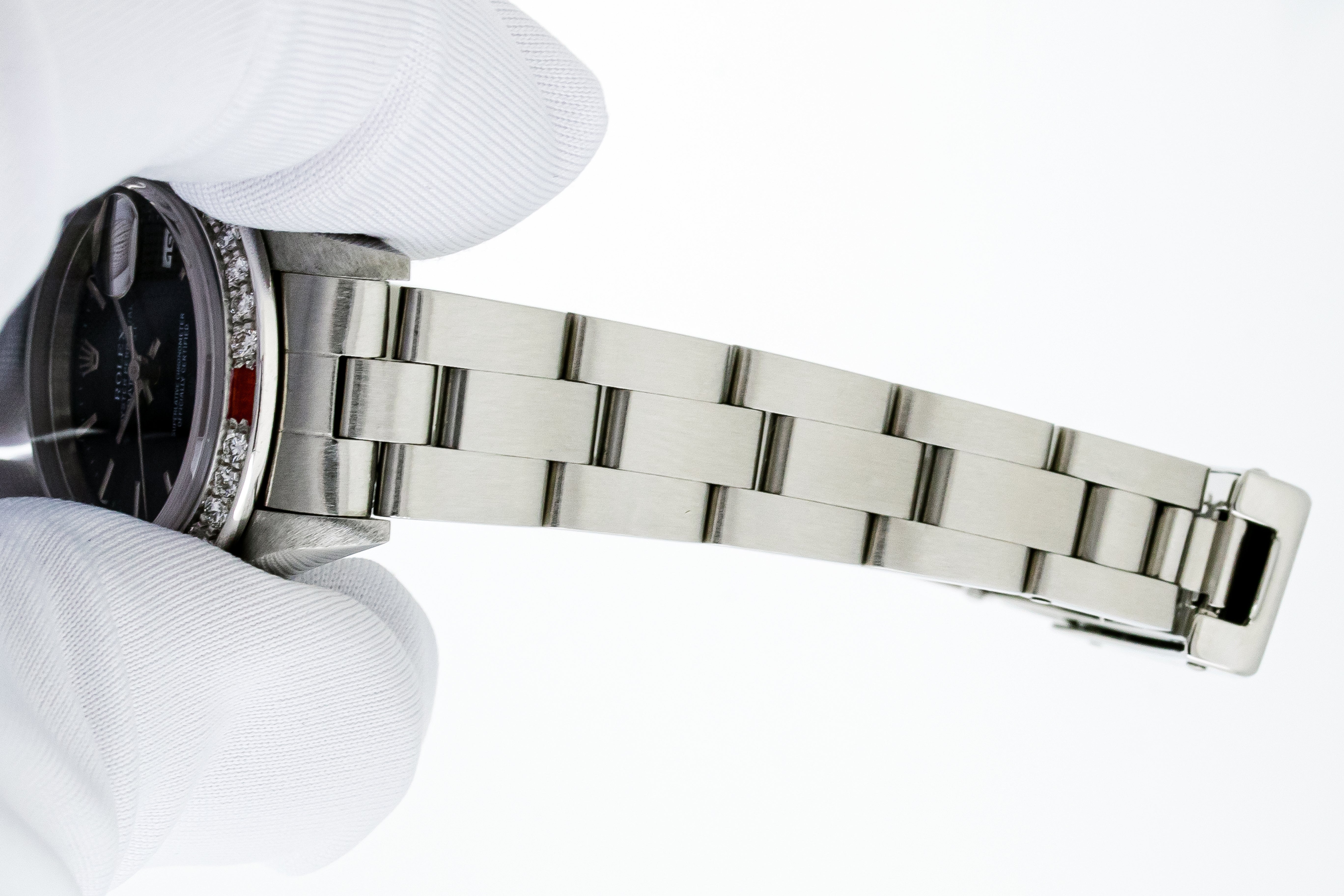Rolex Lady Datejust 26 Steel and 18 karat Gold Black Index Diamond Ruby Bezel Watch