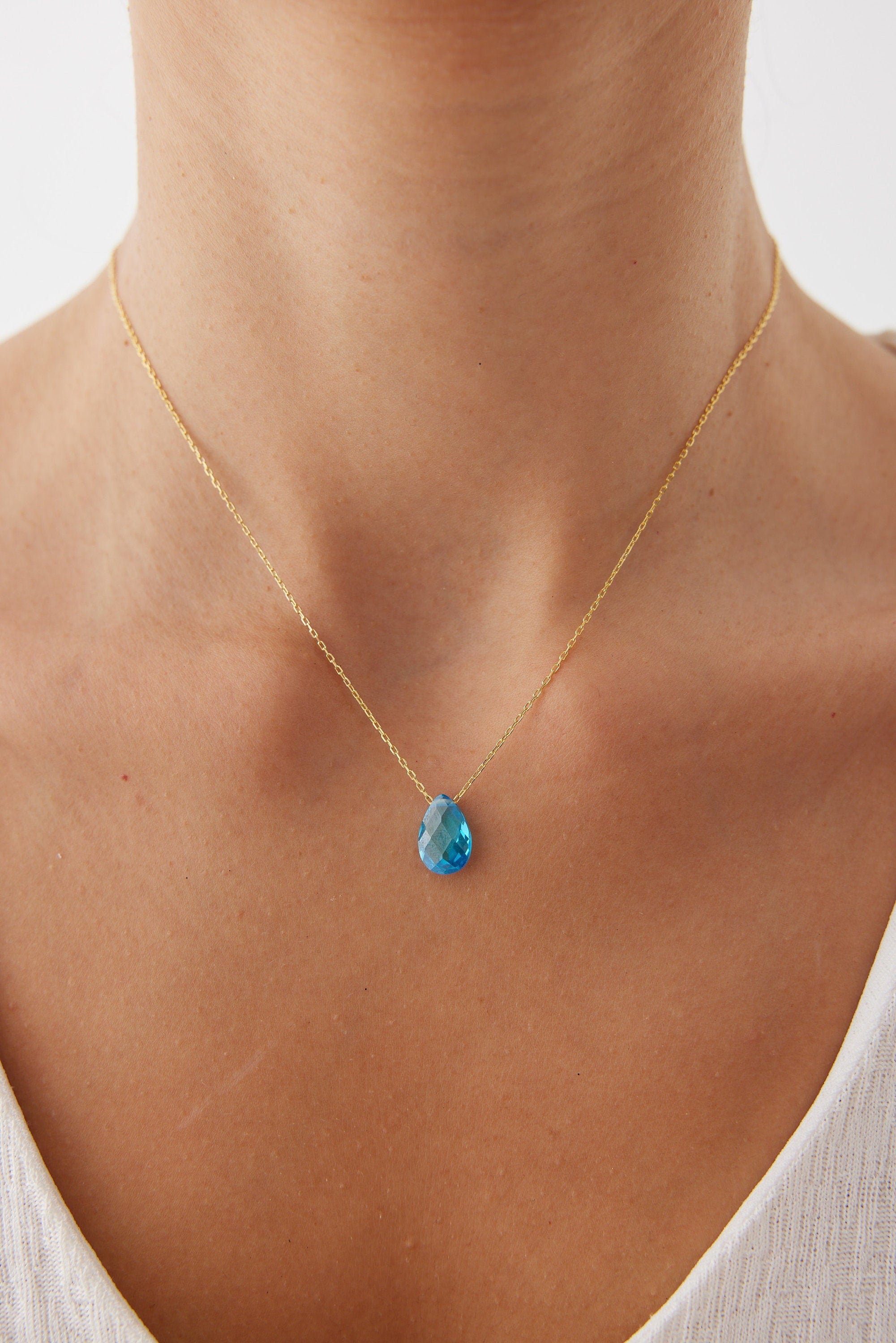 Minimalist Drop Birthstone Necklace with Gift Box