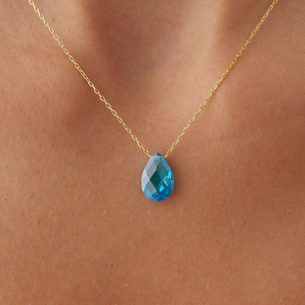 Minimalist Drop Birthstone Necklace with Gift Box