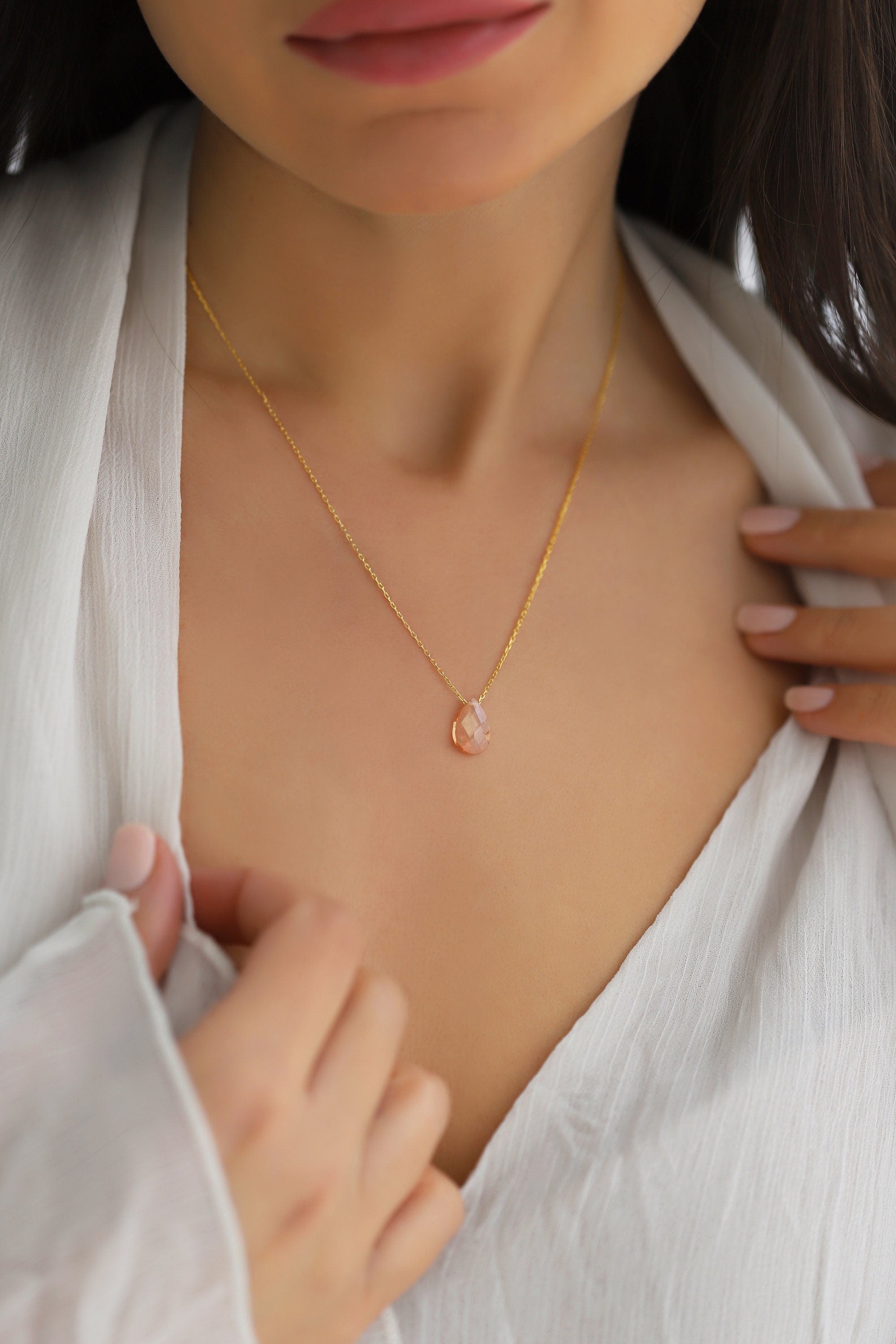 Minimalist Drop Birthstone Necklace with Gift Box