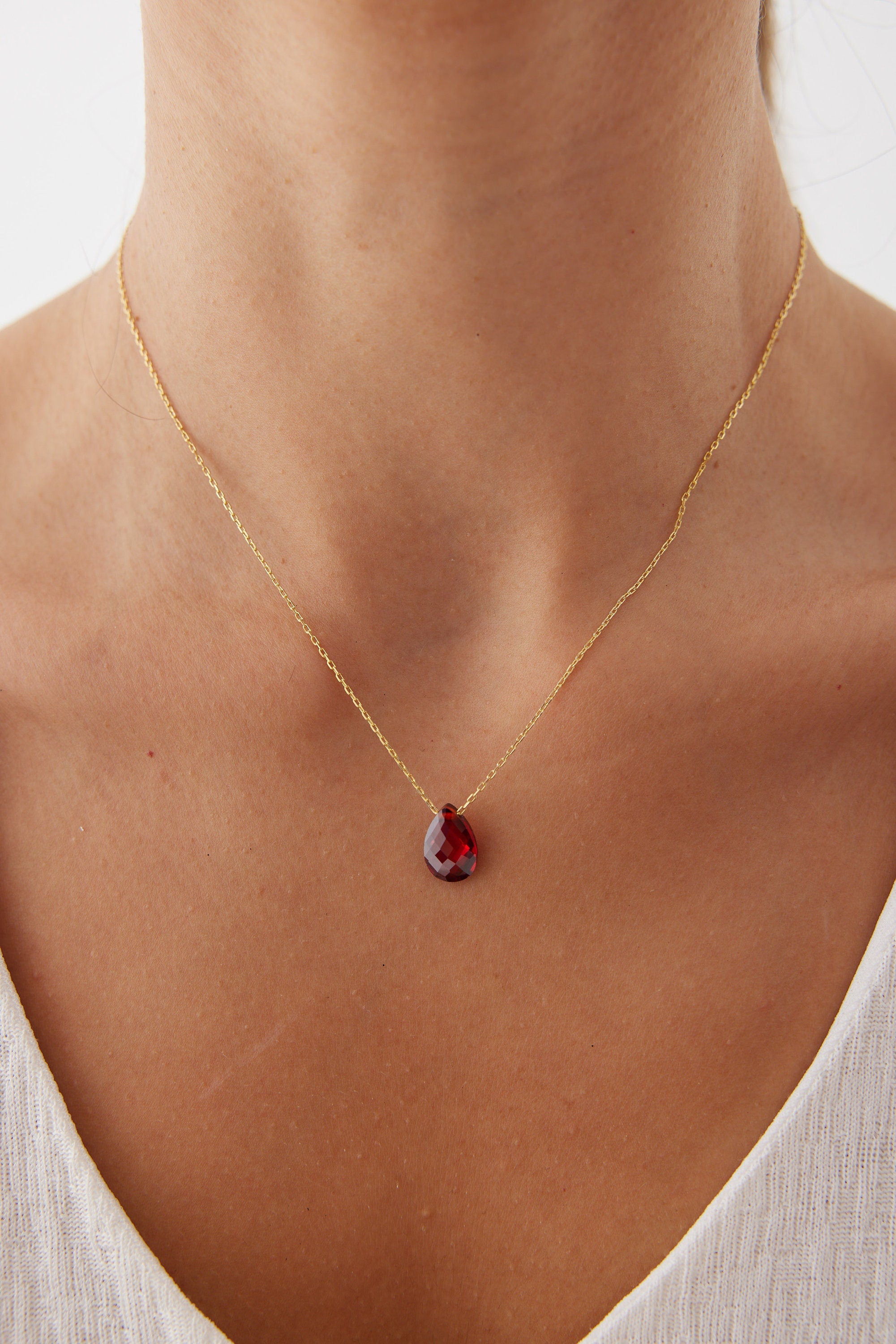 Minimalist Drop Birthstone Necklace with Gift Box