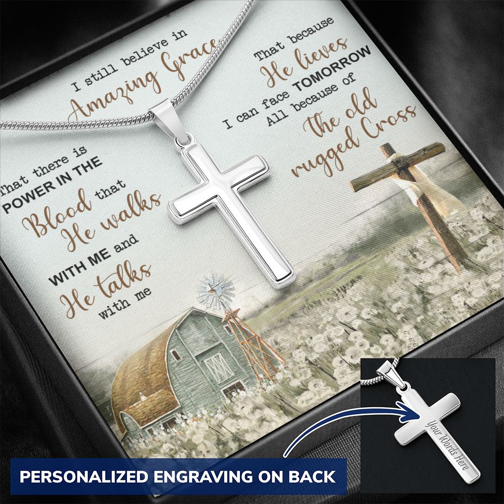 Personalized Cross Necklace - Amazing Grace