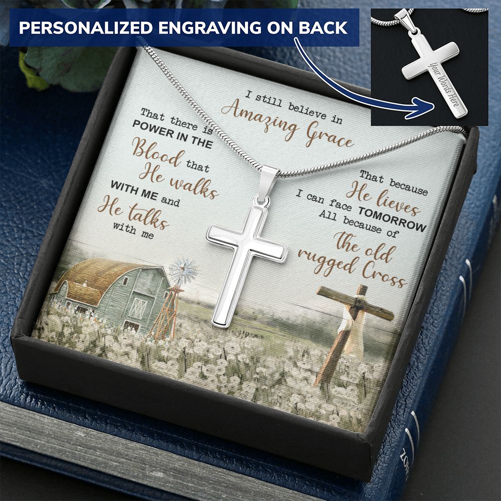 Personalized Cross Necklace - Amazing Grace