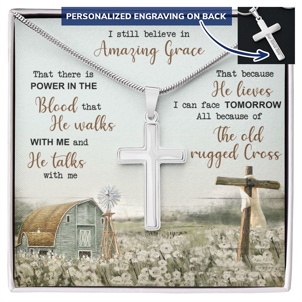 Personalized Cross Necklace - Amazing Grace
