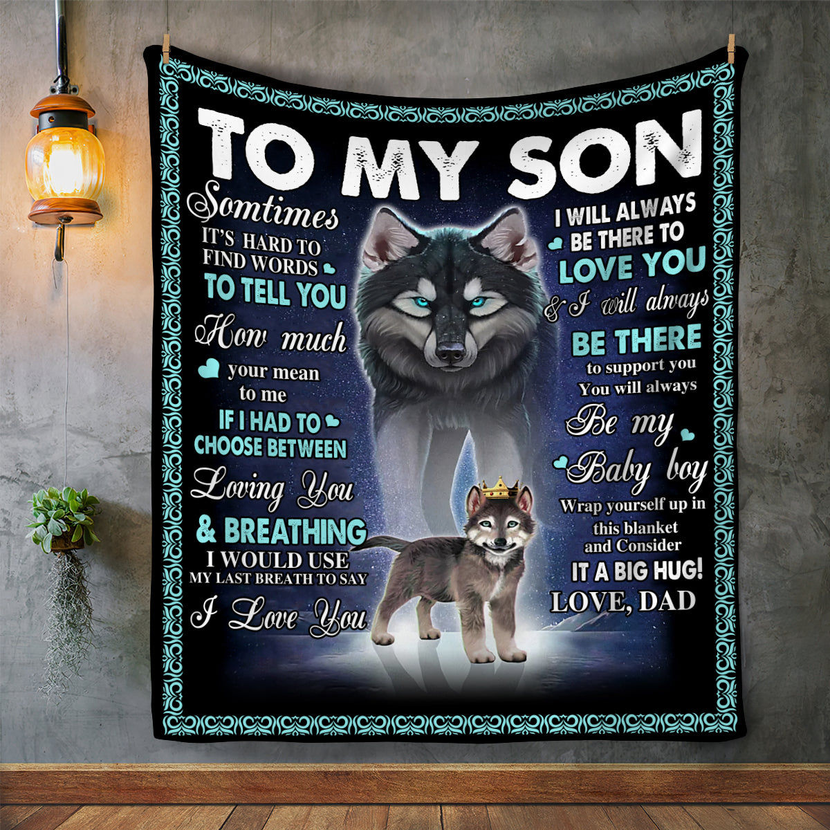 Wolf & Pup Blanket 50x60 | To Son | From Dad