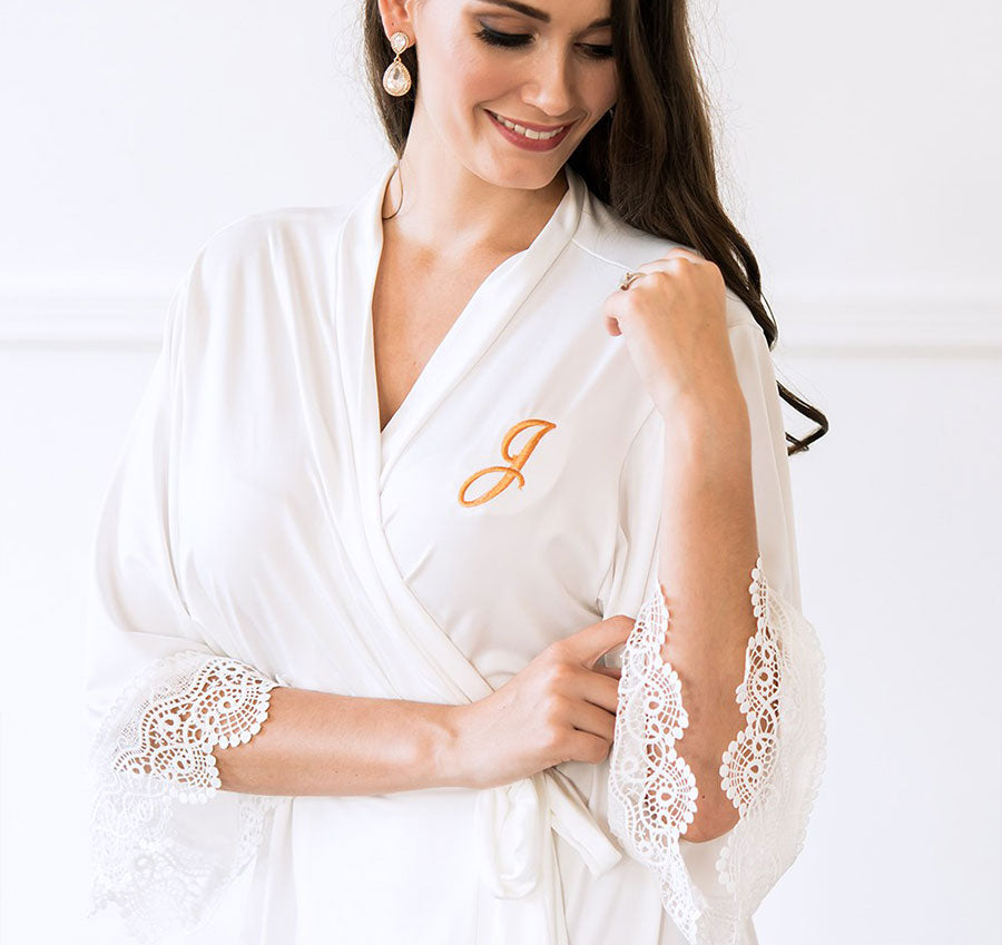White Jersey and Lace Bridal Robe