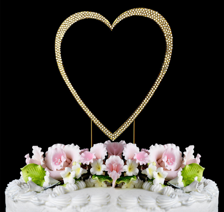 Swarovski Crystal Heart Gold Cake Topper