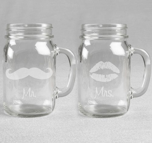 Mr. & Mrs. Mustache and Lip Wedding Mason Jars