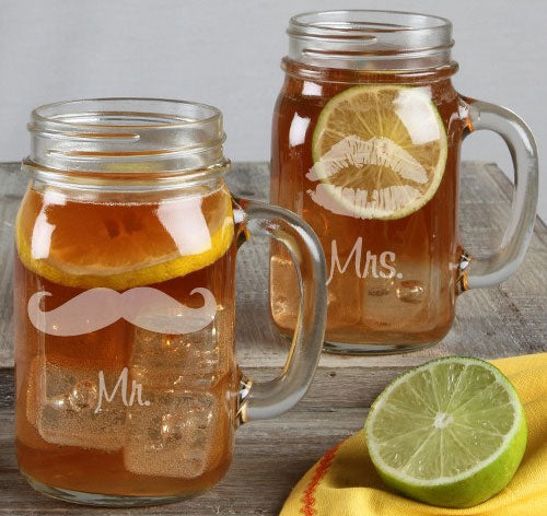 Mr. & Mrs. Mustache and Lip Wedding Mason Jars