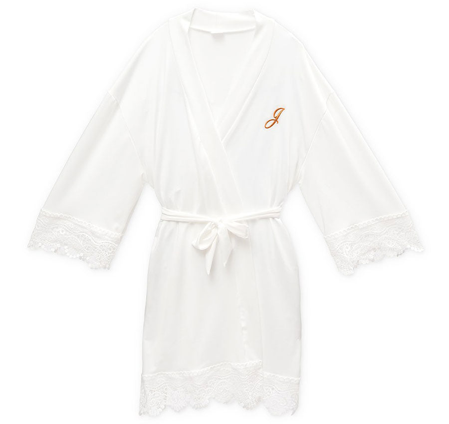 White Jersey and Lace Bridal Robe