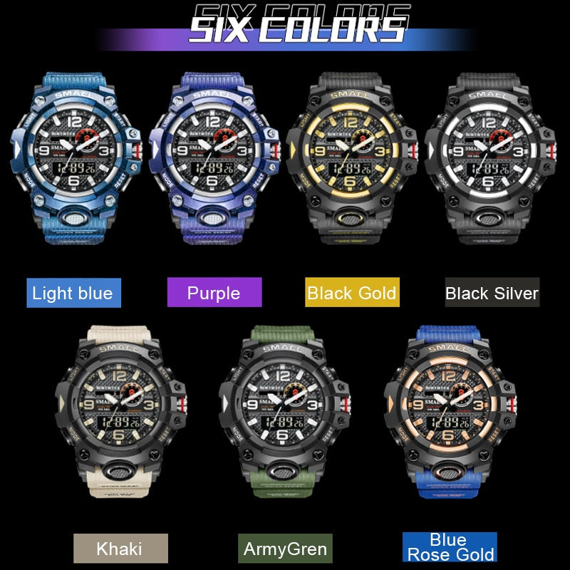 SMAEL Mens Sports Watches Waterproof Military LED Digital Quartz Watch Men Electronic Wristwatch Fashion Student Alarm Stopwatch