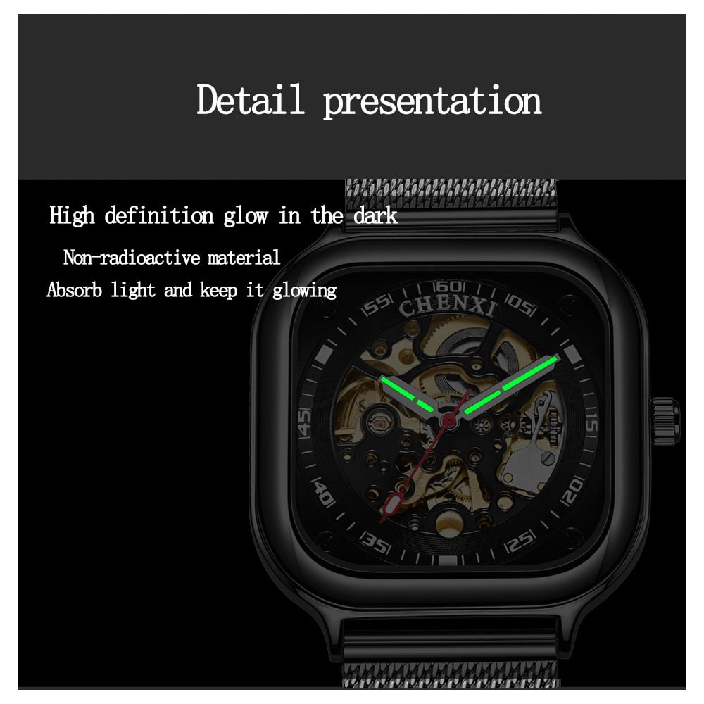 CHENXI Watch Top Luxury Brand Tourbillon Business Clock Automatic Mechanical Wristwatch Transparent Waterproof Mens Watches