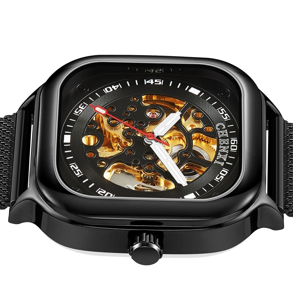 CHENXI Watch Top Luxury Brand Tourbillon Business Clock Automatic Mechanical Wristwatch Transparent Waterproof Mens Watches