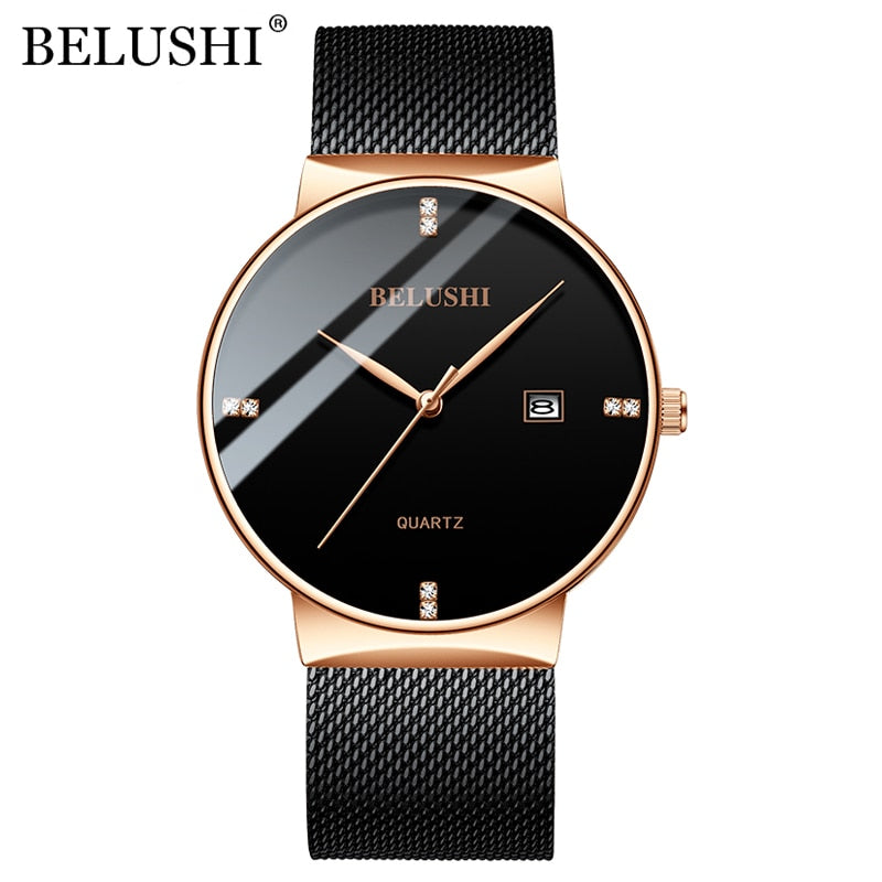 BELUSHI Watches Fashion Ultra-Thin Steel Mesh Quartz Watch Top Luxury Brand Analog Business Waterproof Wrist Watch