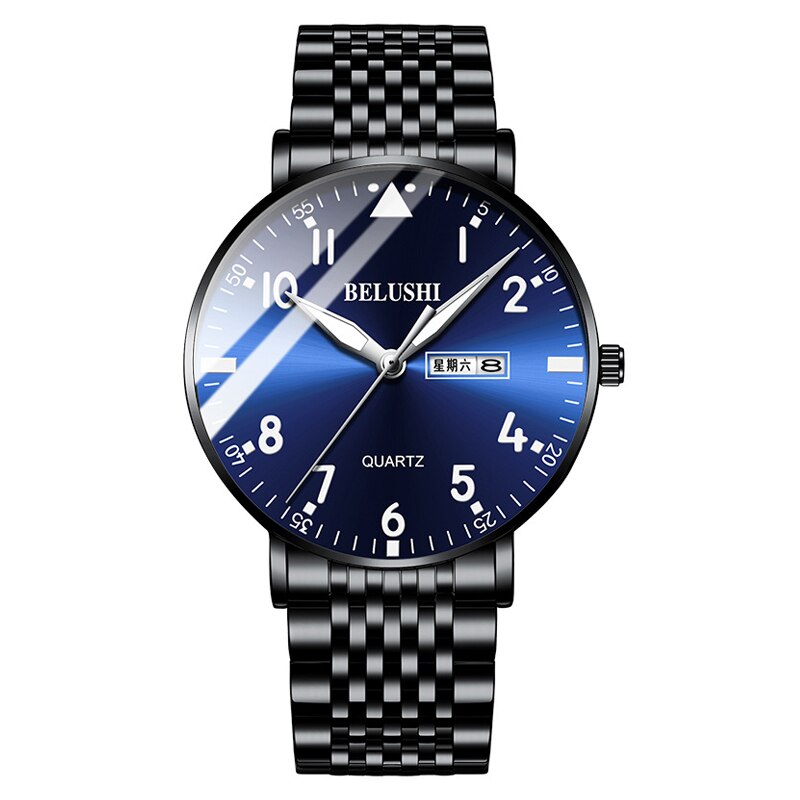 BELUSHI Fashion Luxury Men Watch Stainless Steel Waterproof Date Quartz Wristwatch Top Business Mens Watches Relogio Masculino