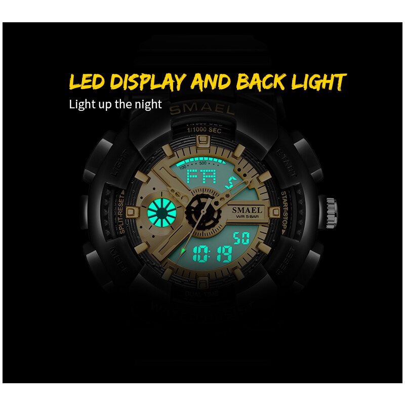 SMAEL Top Brand Men's Watches Luxury LED Sport Waterproof Military Watch Men Casual Digital Chronograph Clock Relogios Masculino