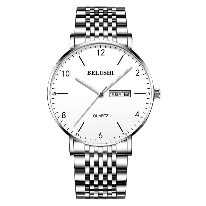 BELUSHI Fashion Luxury Men Watch Stainless Steel Waterproof Date Quartz Wristwatch Top Business Mens Watches Relogio Masculino