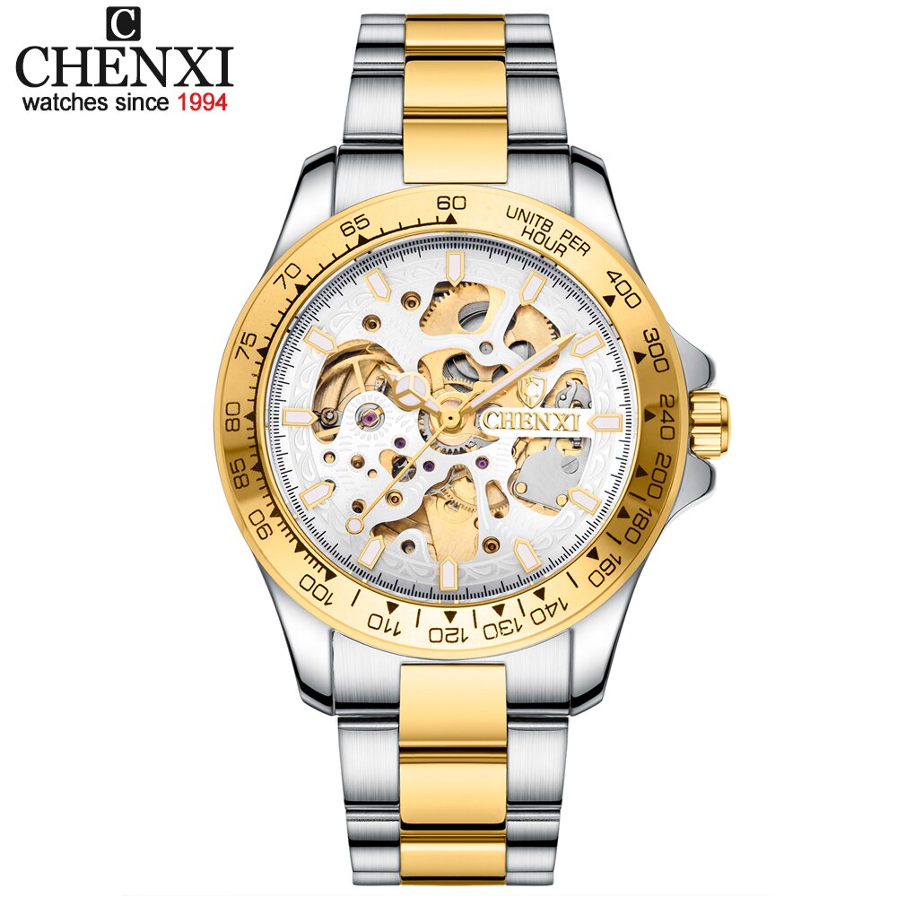 CHENXI Fashion Watch Men Luxury Brand Automatic Wind Mechanical Cutout Wristwatch Waterproof Full Steel Business Mens Watches