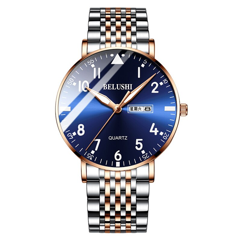 BELUSHI Fashion Luxury Men Watch Stainless Steel Waterproof Date Quartz Wristwatch Top Business Mens Watches Relogio Masculino