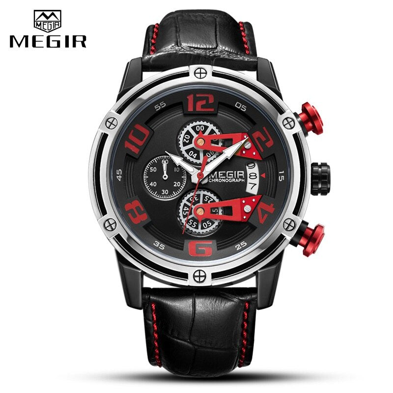 MEGIR Chronograph Men Leather Sport Quartz Watch Men Montre Homme Fashion Casual Men Watches Military Analog Relogio Masculino