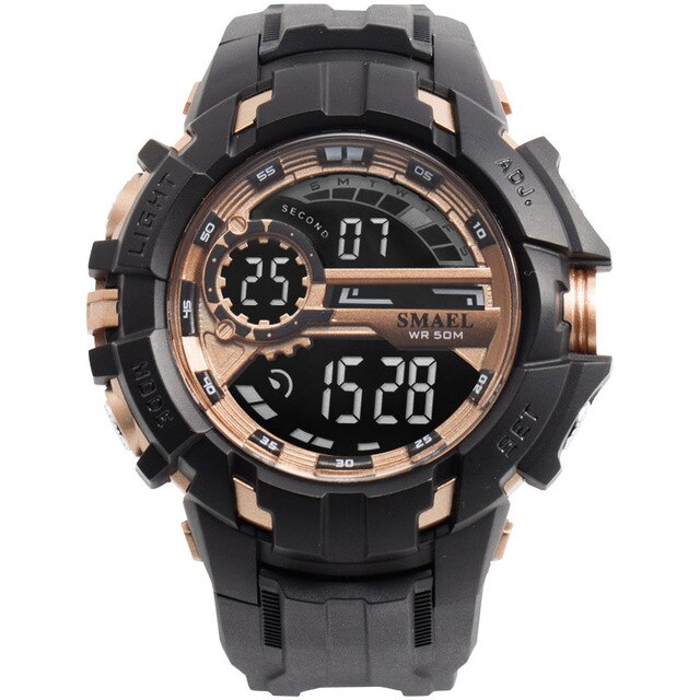 smael men LED digital clock wristwatches golden electronic big dial watches mens 50M waterproof outdoor sports watch military