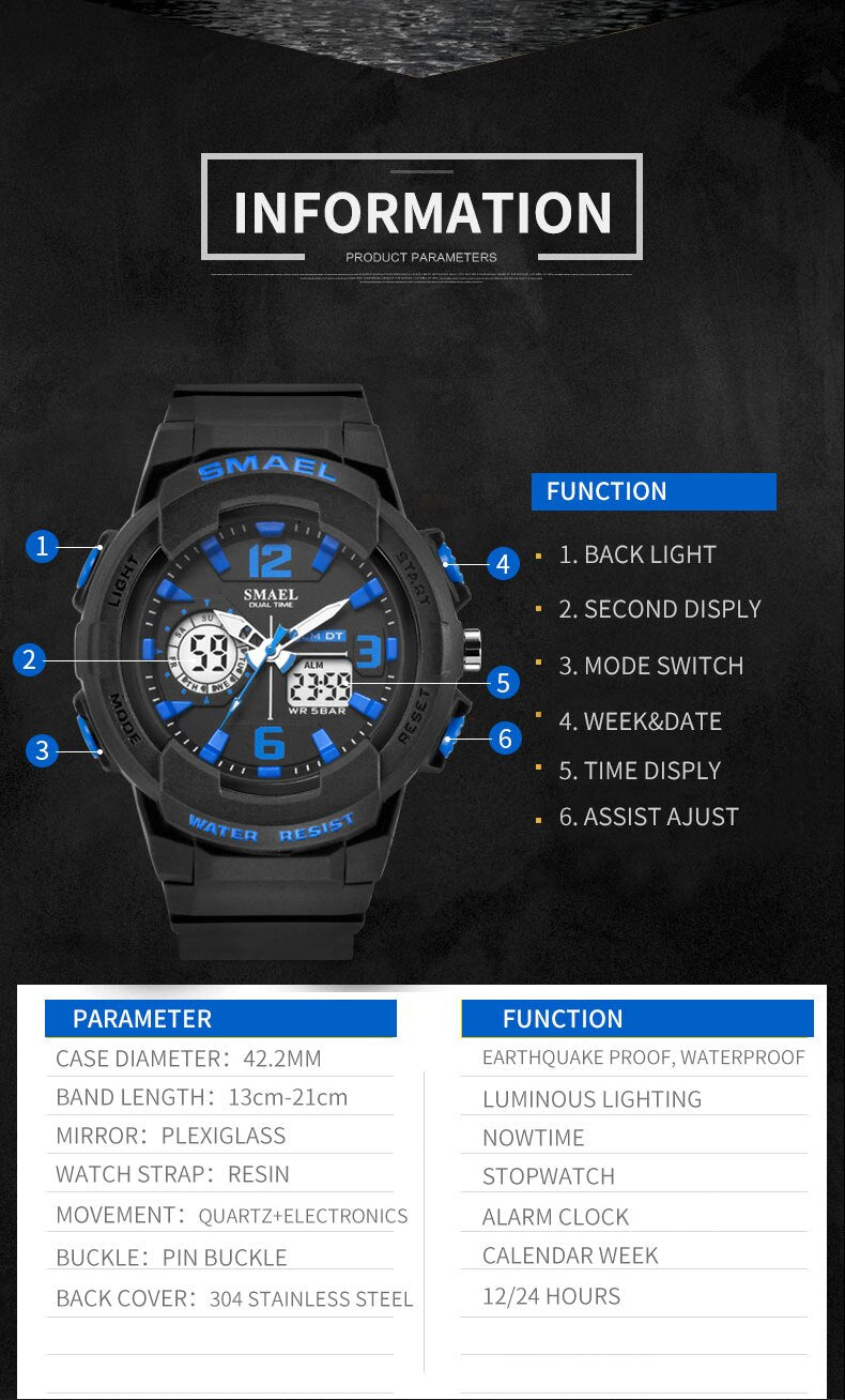 SMAEL Army LED Military Dual Display Wrist Watches Men Golden Digital Sports Watches Men Clock Quartz Watch Relogio Masculino