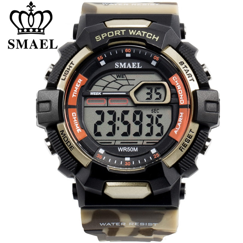 SMAEL Men Sport Casual Watchs Waterproof LED Display Luminous Stopwatch Alarm Shock Resistant Auto Date Watch Army Watches