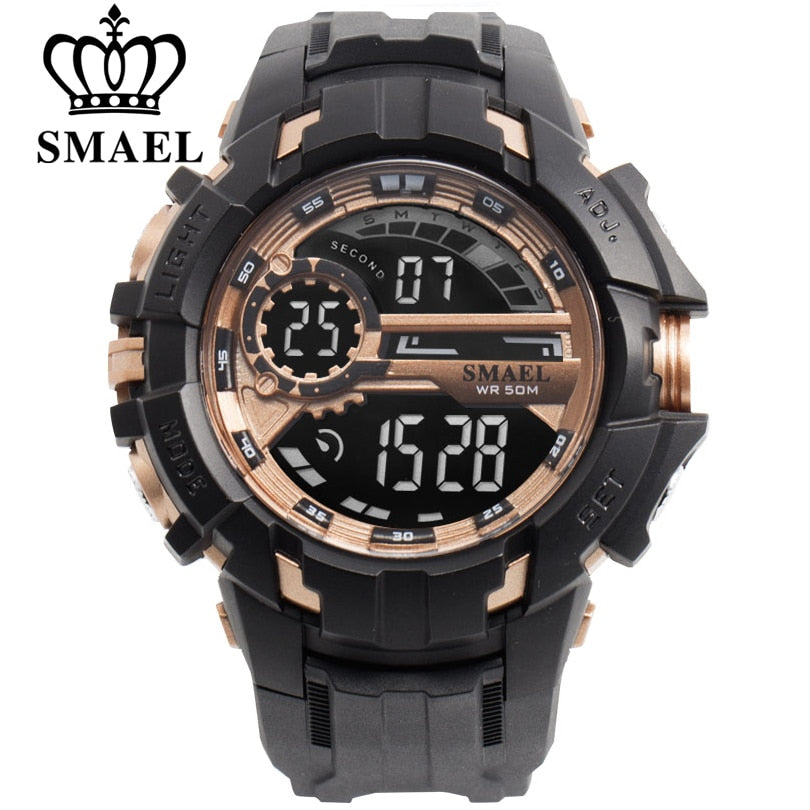 smael men LED digital clock wristwatches golden electronic big dial watches mens 50M waterproof outdoor sports watch military
