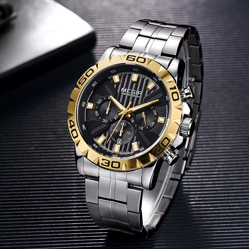 Mens Watches MEGIR Top Brand Luxury Full Steel Waterproof Watch Men Chronograph Quartz Sport Military Wristwatches Male Clock