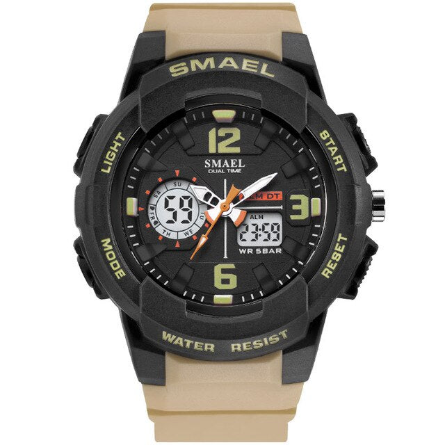 SMAEL Army LED Military Dual Display Wrist Watches Men Golden Digital Sports Watches Men Clock Quartz Watch Relogio Masculino