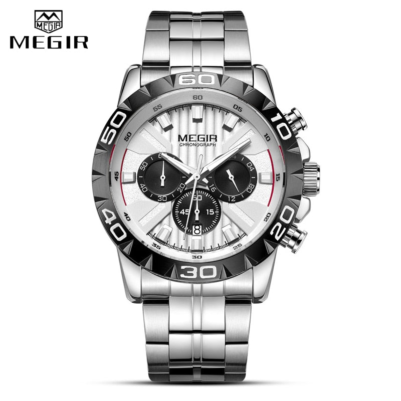 Mens Watches MEGIR Top Brand Luxury Full Steel Waterproof Watch Men Chronograph Quartz Sport Military Wristwatches Male Clock