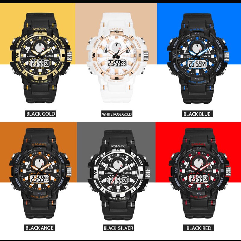 SMAEL Women Watches White Fashion Sport Watch Children's LED Digital Quartz Casual Clock Boy & girl Dual Display Wristwatch