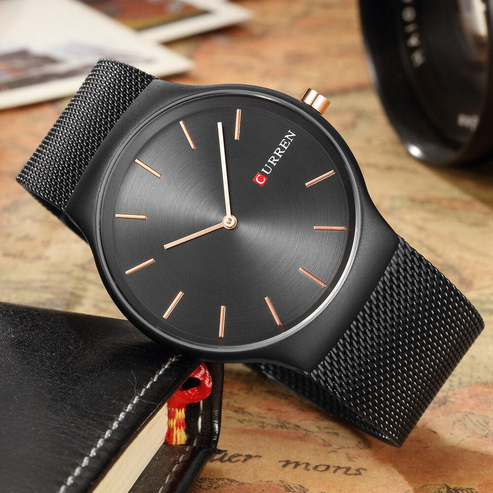 CURREN Luxury Brand Watch Analog Display Clock Men's Quartz Wrist Watch Steel Mesh Slim Watch Mens Watches relogio masculino