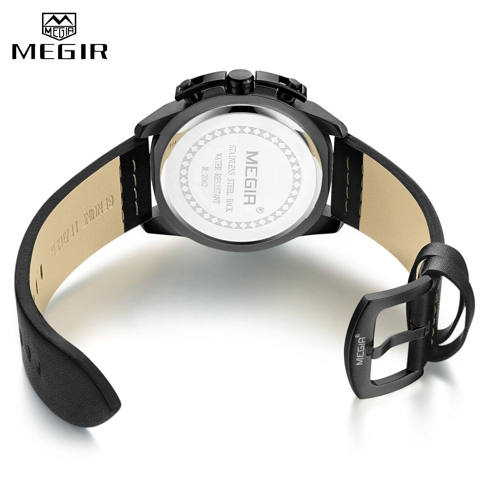 2022 New Fashion Style Top Brand MEGIR Men Watches Male Quartz Wristwatches Luxury Leather Watch Military Analog Quartz-Watch