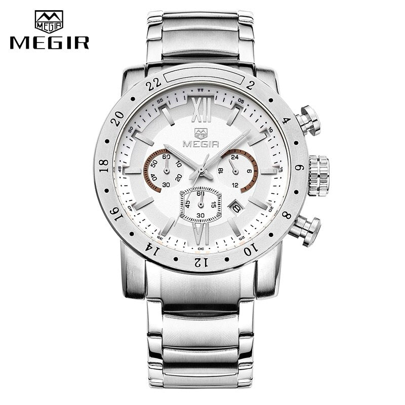 MEGIR Watch Men Fashion Sport Quartz Mens Watches Waterproof Full Steel Business Chronograph Date Male Relogio Masculino