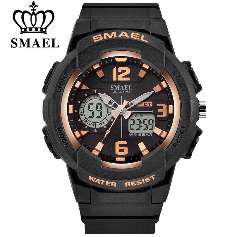 SMAEL Army LED Military Dual Display Wrist Watches Men Golden Digital Sports Watches Men Clock Quartz Watch Relogio Masculino