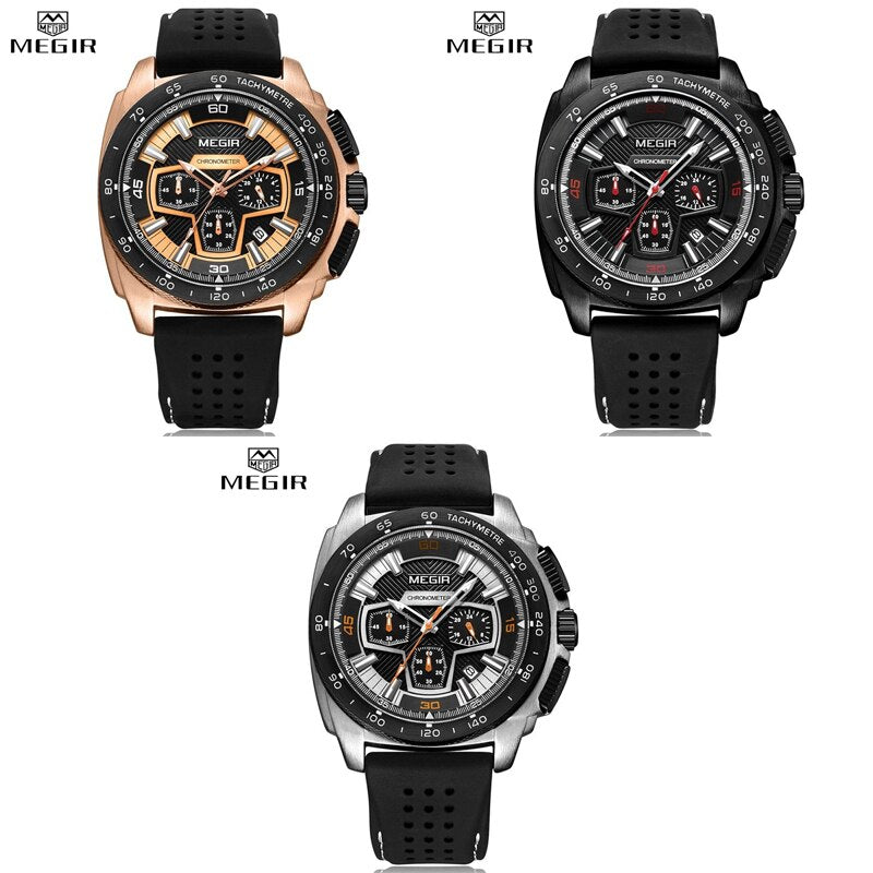 MEGIR Mens Watch Top Luxury Brand Men Analog Sport Quartz Watches Silicone Strap Waterproof Army Military Chronograph Male Clock