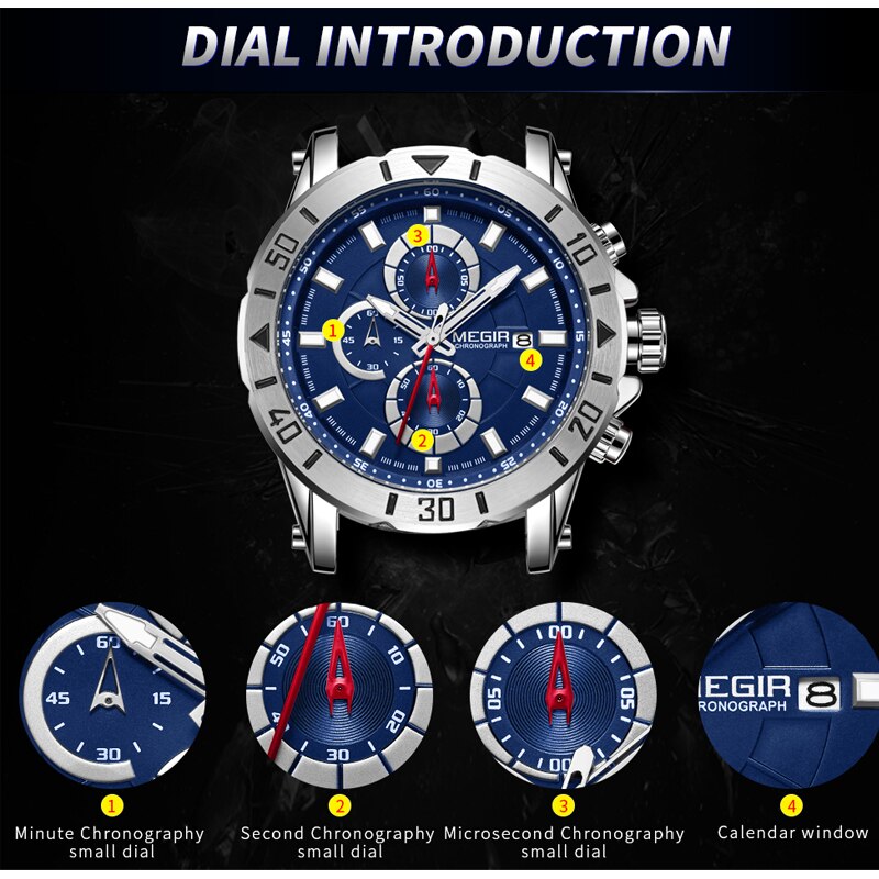 Top Luxury Brand MEGIR Mens Sports Watches Waterproof 24 Hour Date Quartz Watch Men Full Steel Military Wrist Watch Male Clock
