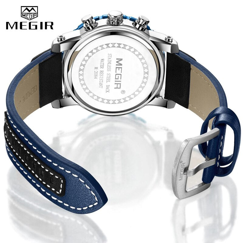 MEGIR New Fashion Blue Men Watch Luxury Brand Chronograph Male Military Sport Waterproof Watch Analog Quartz Relogio Masculino