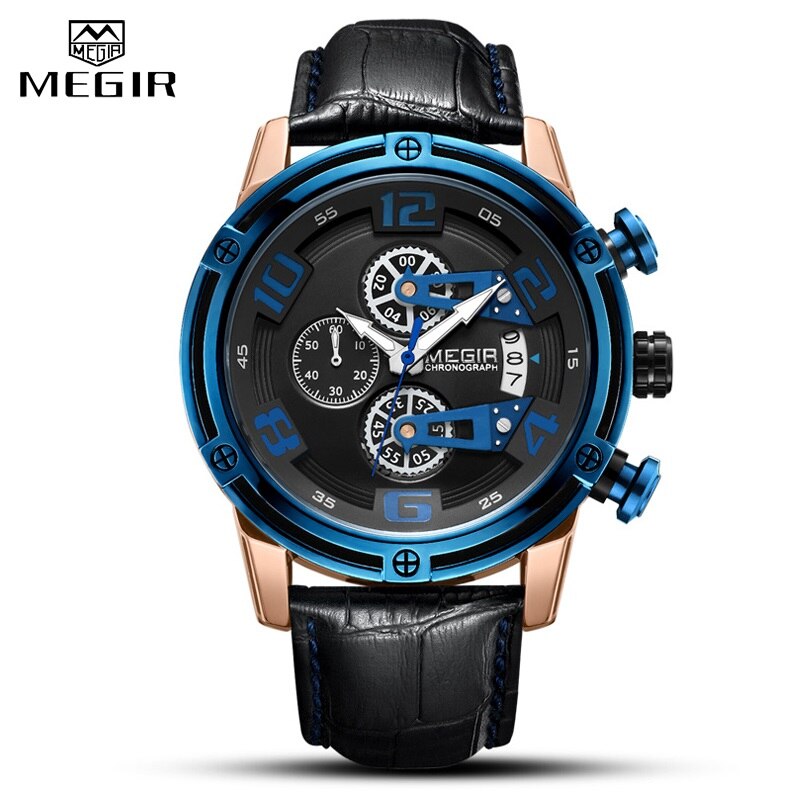 MEGIR Chronograph Men Leather Sport Quartz Watch Men Montre Homme Fashion Casual Men Watches Military Analog Relogio Masculino