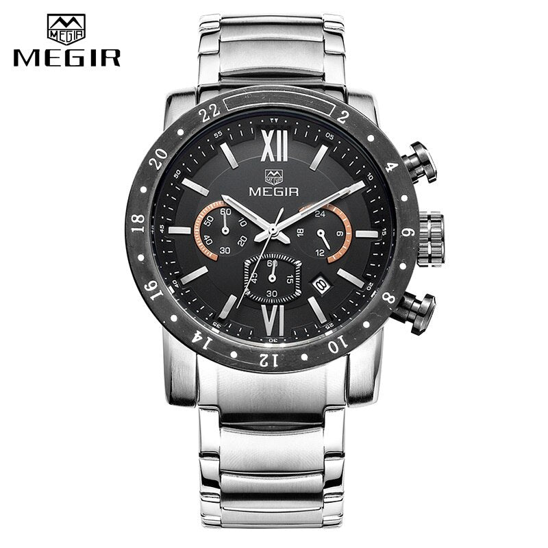 MEGIR Watch Men Fashion Sport Quartz Mens Watches Waterproof Full Steel Business Chronograph Date Male Relogio Masculino