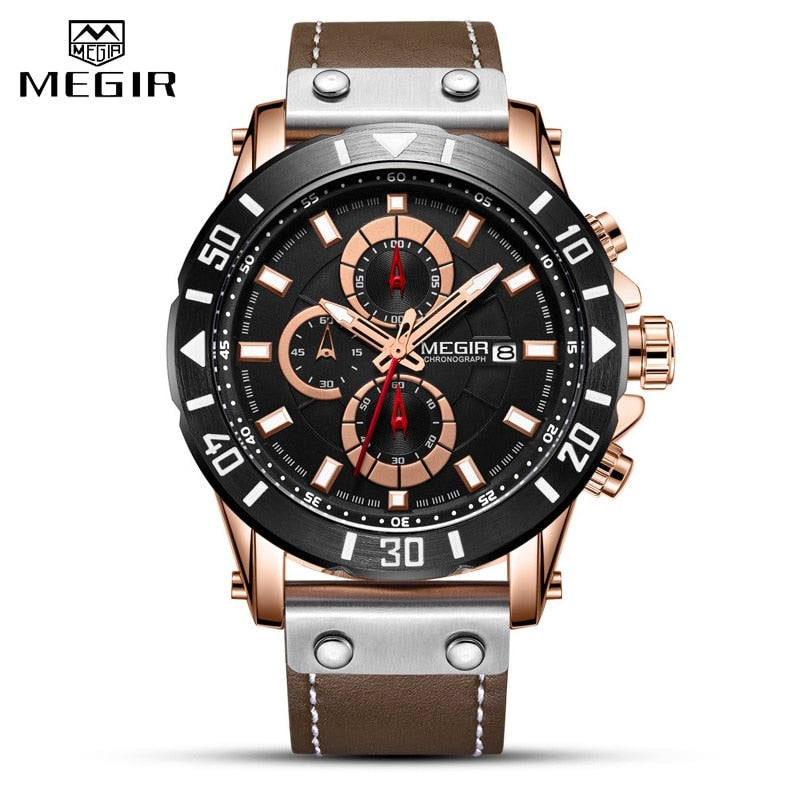 Top Luxury Brand MEGIR Mens Sports Watches Waterproof 24 Hour Date Quartz Watch Men Full Steel Military Wrist Watch Male Clock