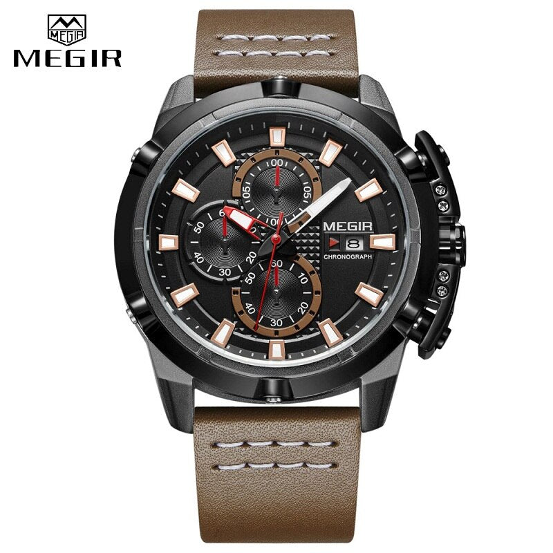 2022 New Fashion Style Top Brand MEGIR Men Watches Male Quartz Wristwatches Luxury Leather Watch Military Analog Quartz-Watch