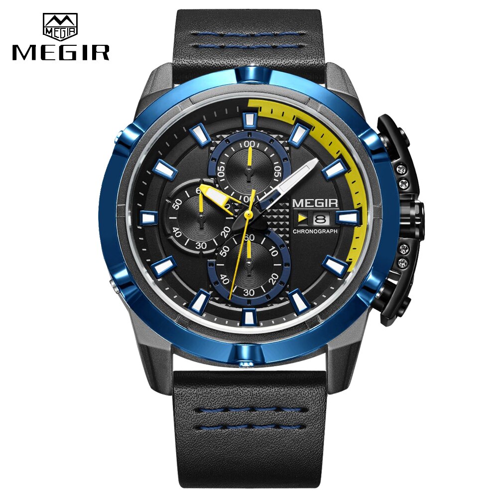 2022 New Fashion Style Top Brand MEGIR Men Watches Male Quartz Wristwatches Luxury Leather Watch Military Analog Quartz-Watch