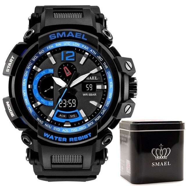 SMAEL Top Brand Luxury Sport Watch Men Digital Watches 5Bar Waterproof Military Dual Display Wristwatches Relogio Masculino 1702