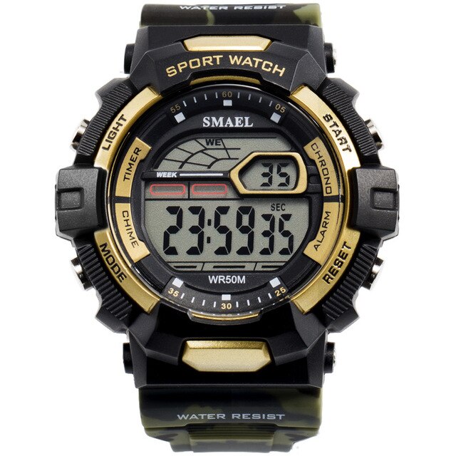SMAEL Men Sport Casual Watchs Waterproof LED Display Luminous Stopwatch Alarm Shock Resistant Auto Date Watch Army Watches