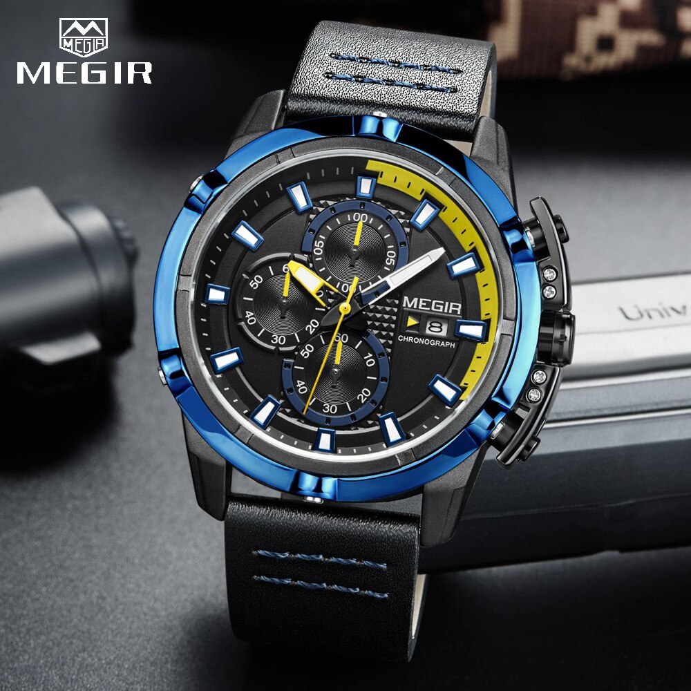 2022 New Fashion Style Top Brand MEGIR Men Watches Male Quartz Wristwatches Luxury Leather Watch Military Analog Quartz-Watch