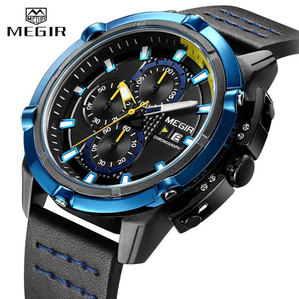 2022 New Fashion Style Top Brand MEGIR Men Watches Male Quartz Wristwatches Luxury Leather Watch Military Analog Quartz-Watch