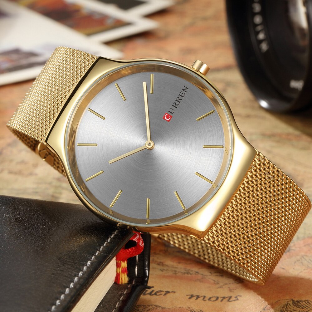 CURREN Luxury Brand Watch Analog Display Clock Men's Quartz Wrist Watch Steel Mesh Slim Watch Mens Watches relogio masculino